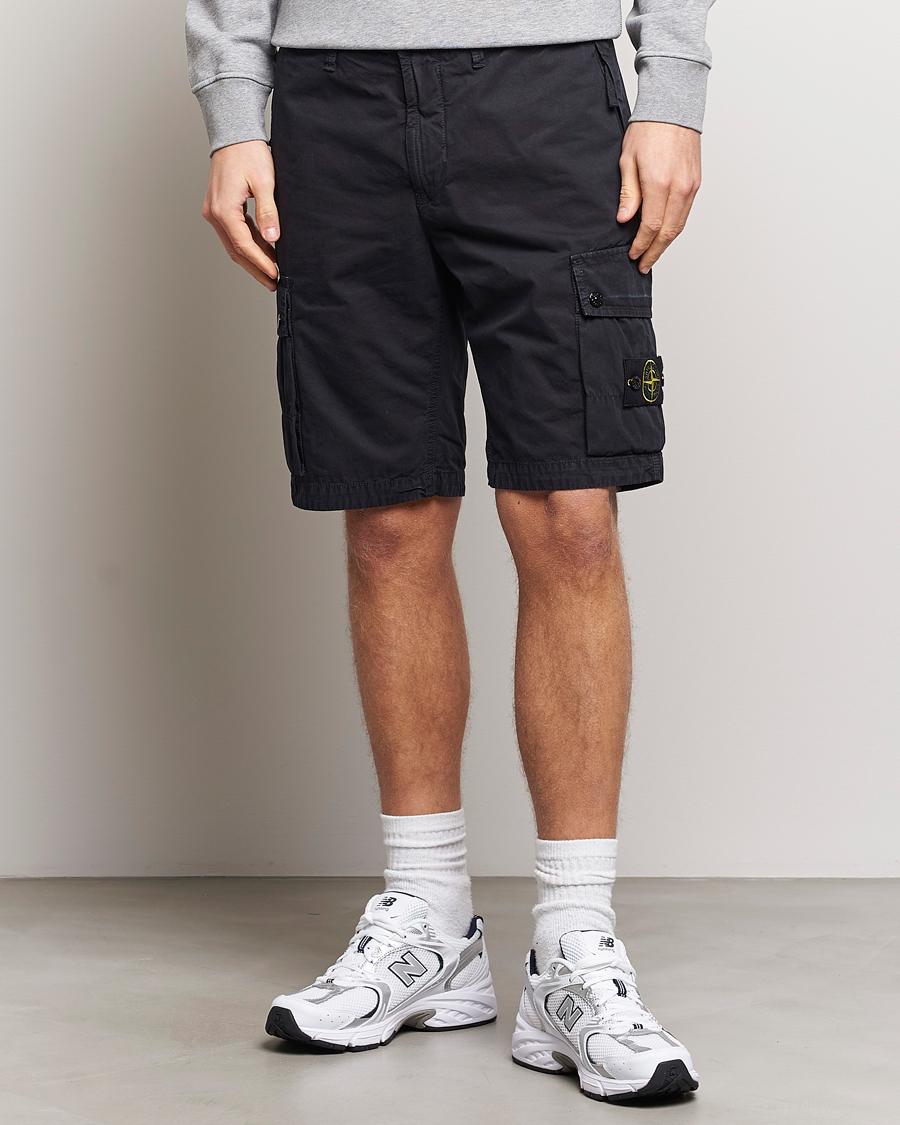 Stone Island Brushed Cotton Canvas Cargo Shorts Navy Blue at