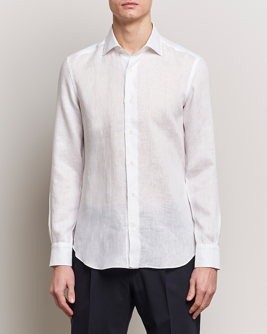 Men | Mazzarelli | Mazzarelli | Soft Linen Cut Away Shirt White