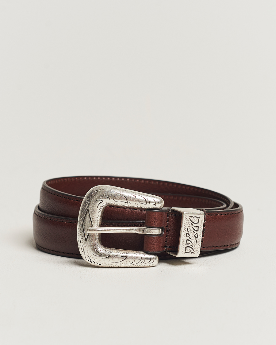 Anderson's Grained Western Leather Belt 2,5 cm Dark Brown at
