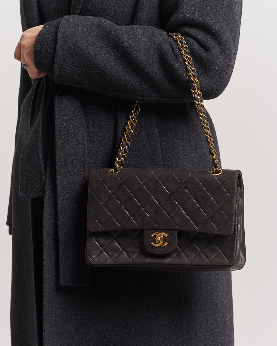 Men | Chanel Pre-Owned Classic Medium Flap Bag Calf Leather Black | Chanel Pre-Owned | Classic Medium Flap Bag Calf Leather Black