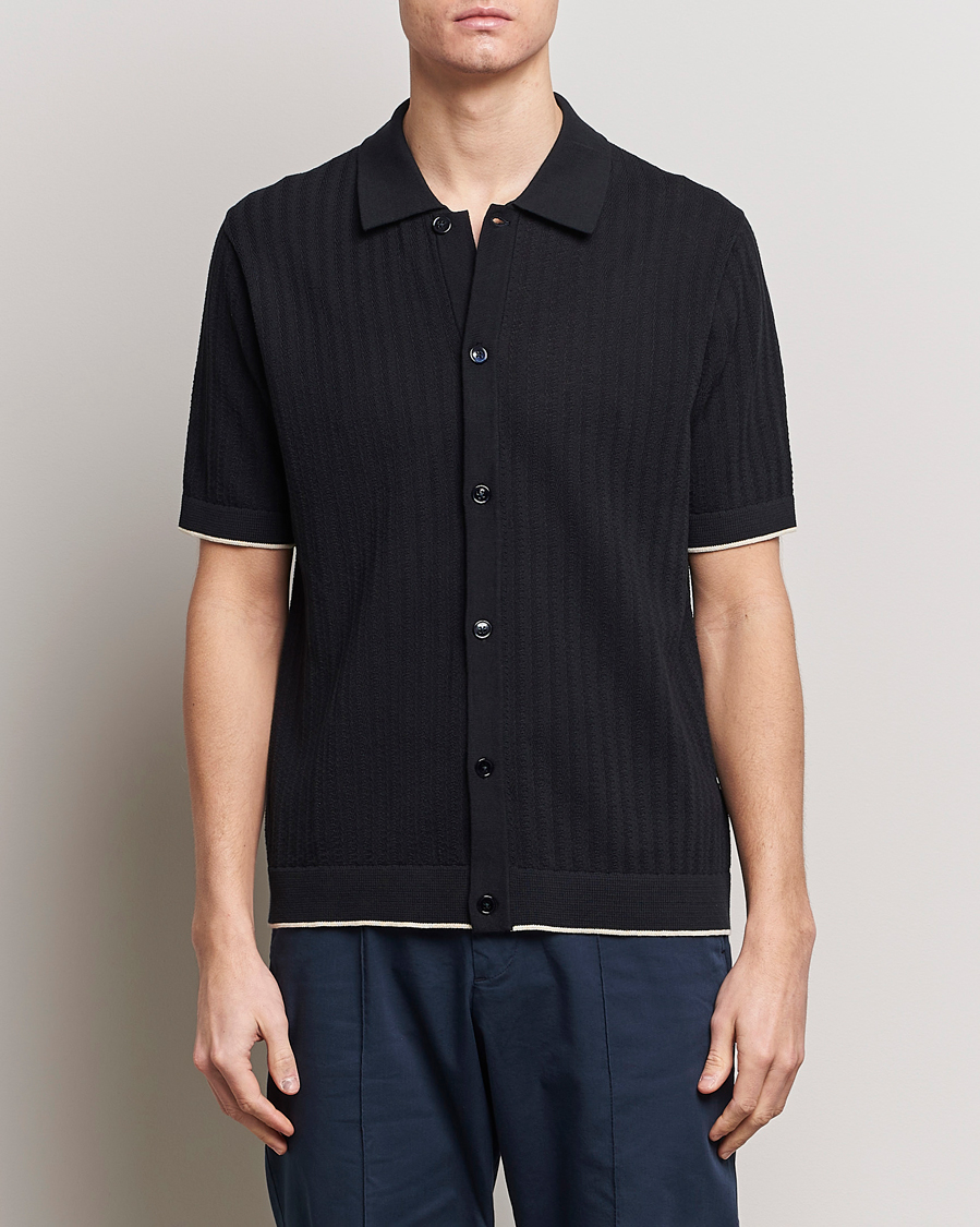 Men |  | NN07 | Nalo Structured Knitted Short Sleeve Shirt Navy Blue