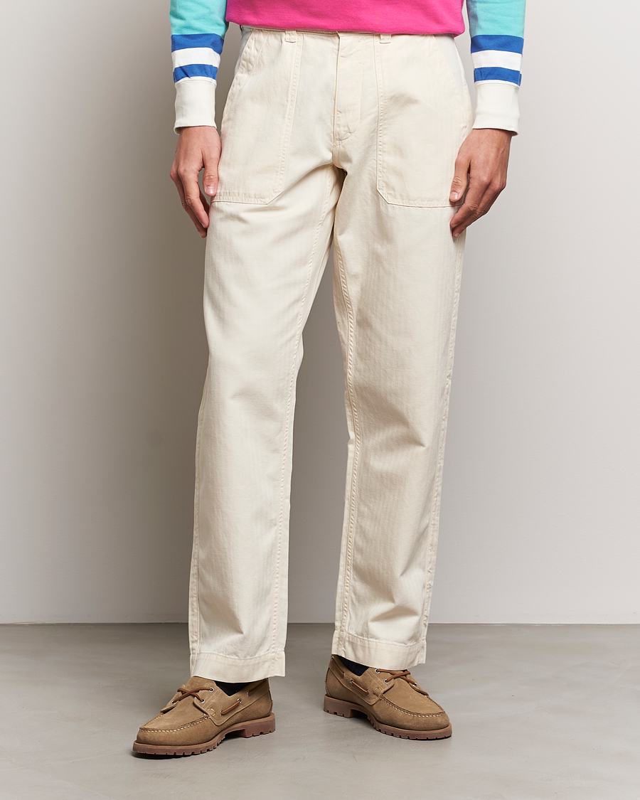 Men | What's new | Drake\'s | Herringbone Fatigue Cotton Trousers Ecru