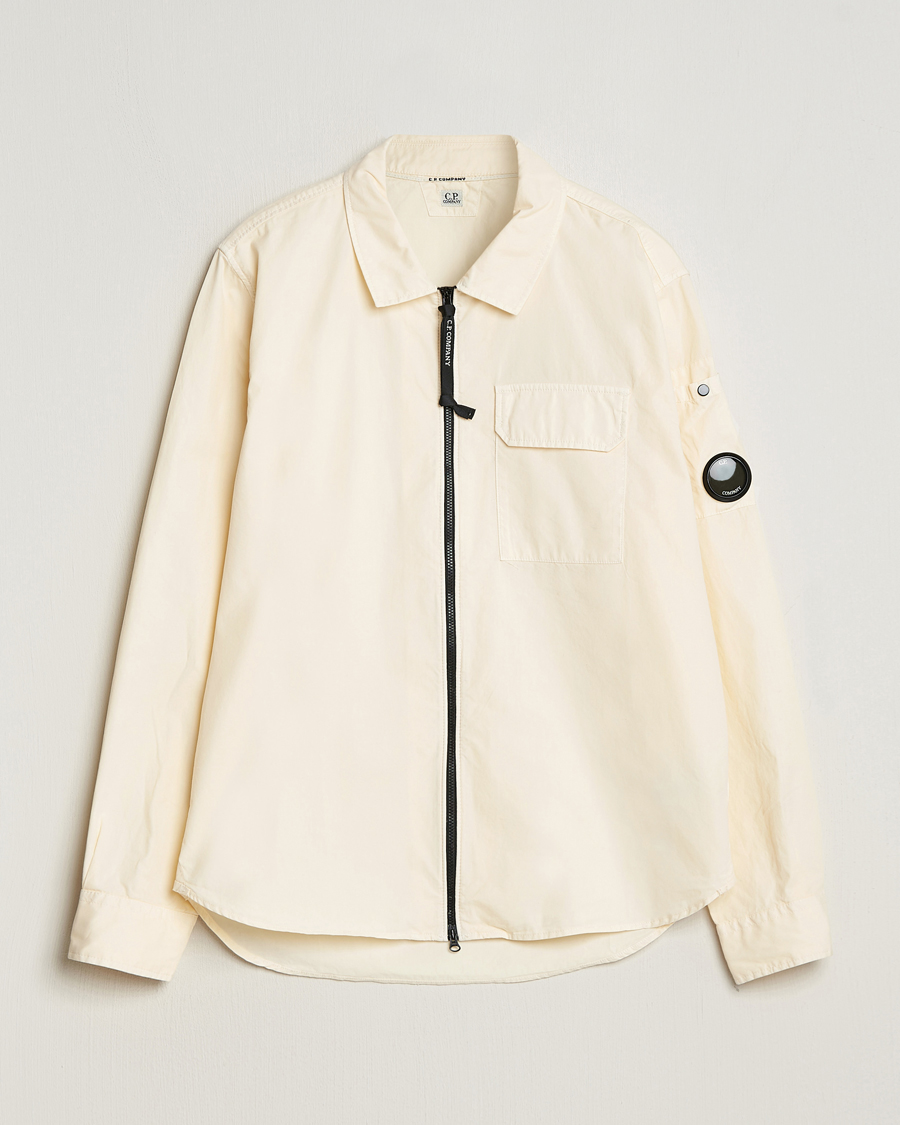 C.P. Company Garment Dyed Gabardine Zip Shirt Jacket Ecru at ...