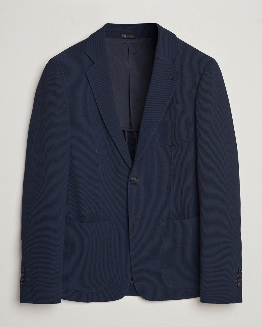 Giorgio Armani Single Breasted Rib Wool Blazer Navy at CareOfCarl