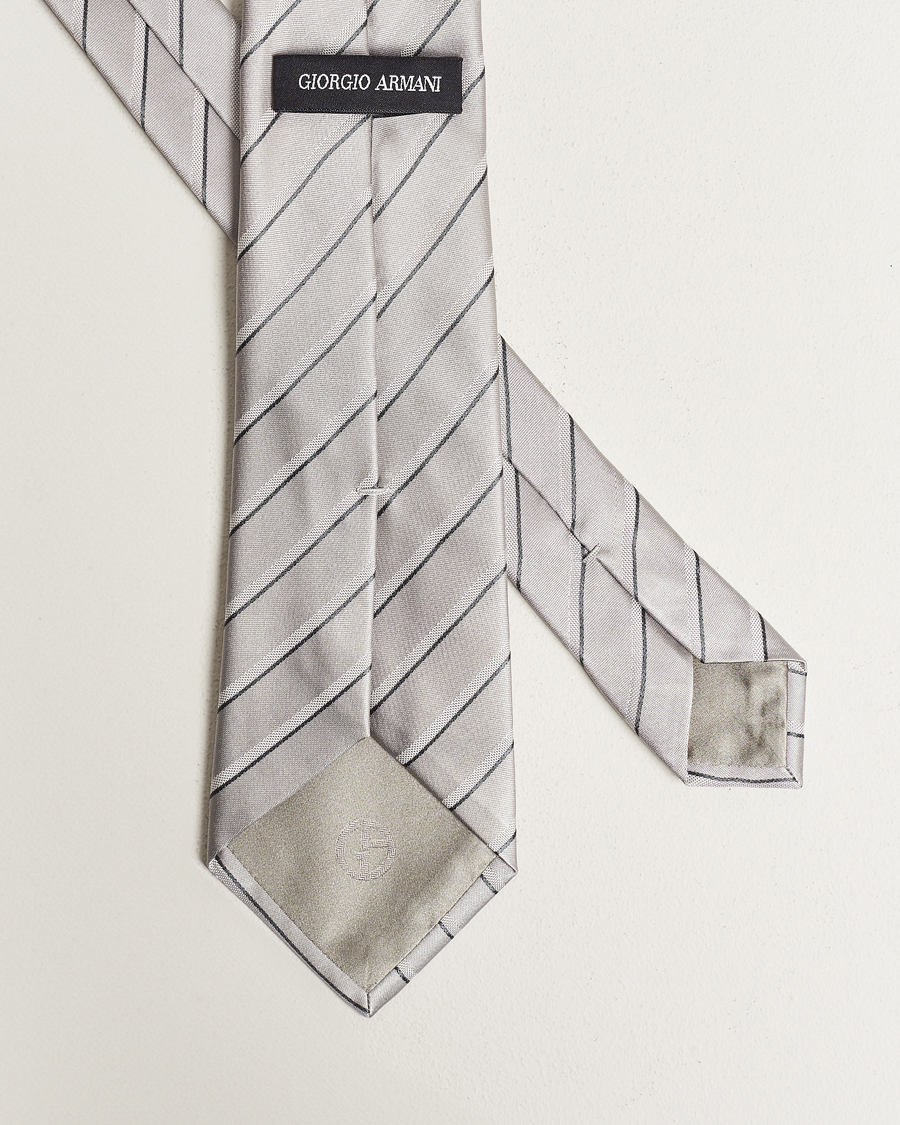 Giorgio Armani Regimental Stripe Silk Tie Light Grey at CareOfCarl