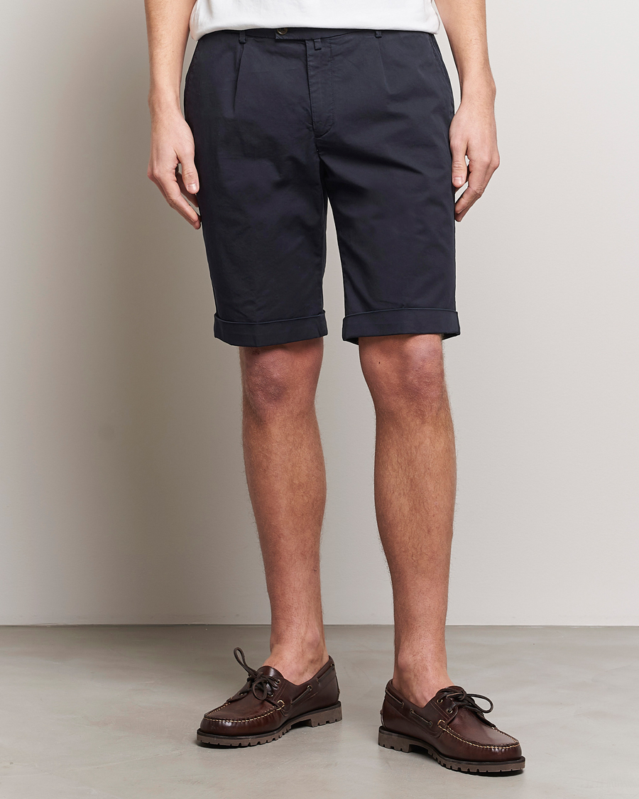 Briglia 1949 Pleated Cotton Shorts Navy at CareOfCarl