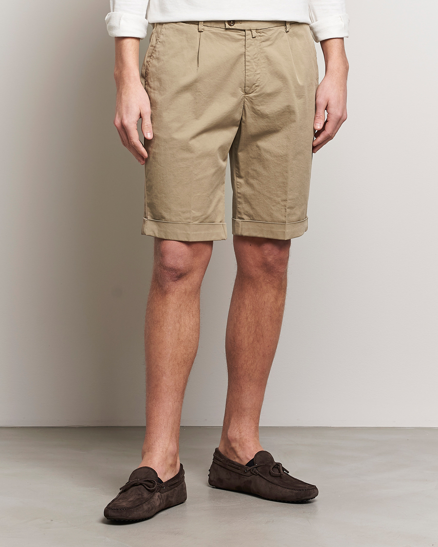 Briglia 1949 Pleated Cotton Shorts Taupe at CareOfCarl