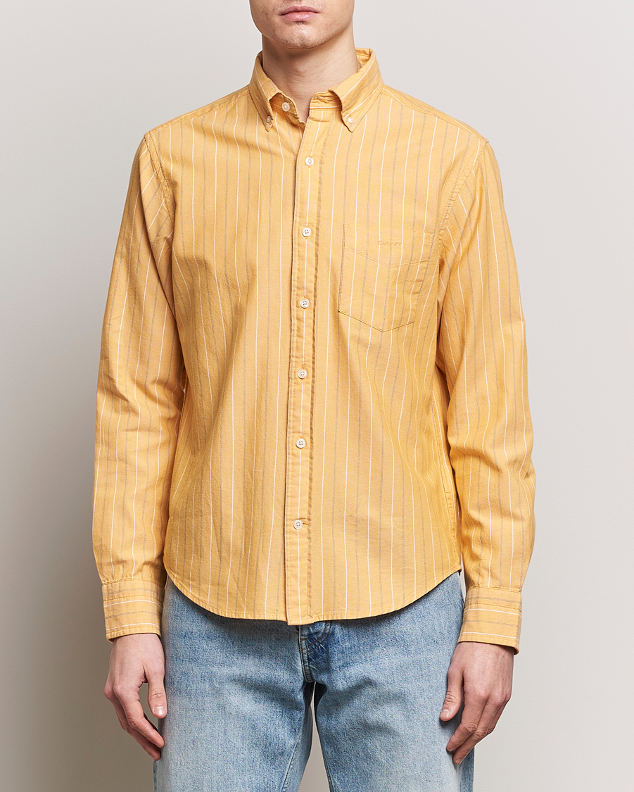 GANT Regular Fit Archive Striped Oxford Shirt Medal Yellow at