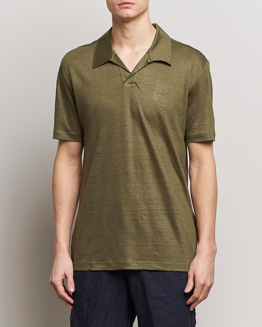 Men | Clothing | GANT | Linen Polo Juniper Green