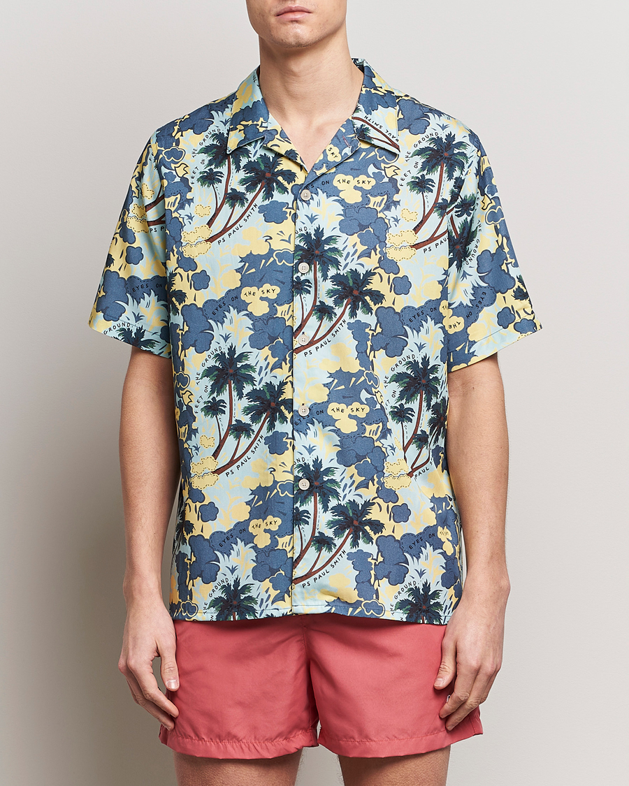 PS BY PAUL SMITH Painted Floral-print Short-sleeve Shirt In Blue Multi Small sale