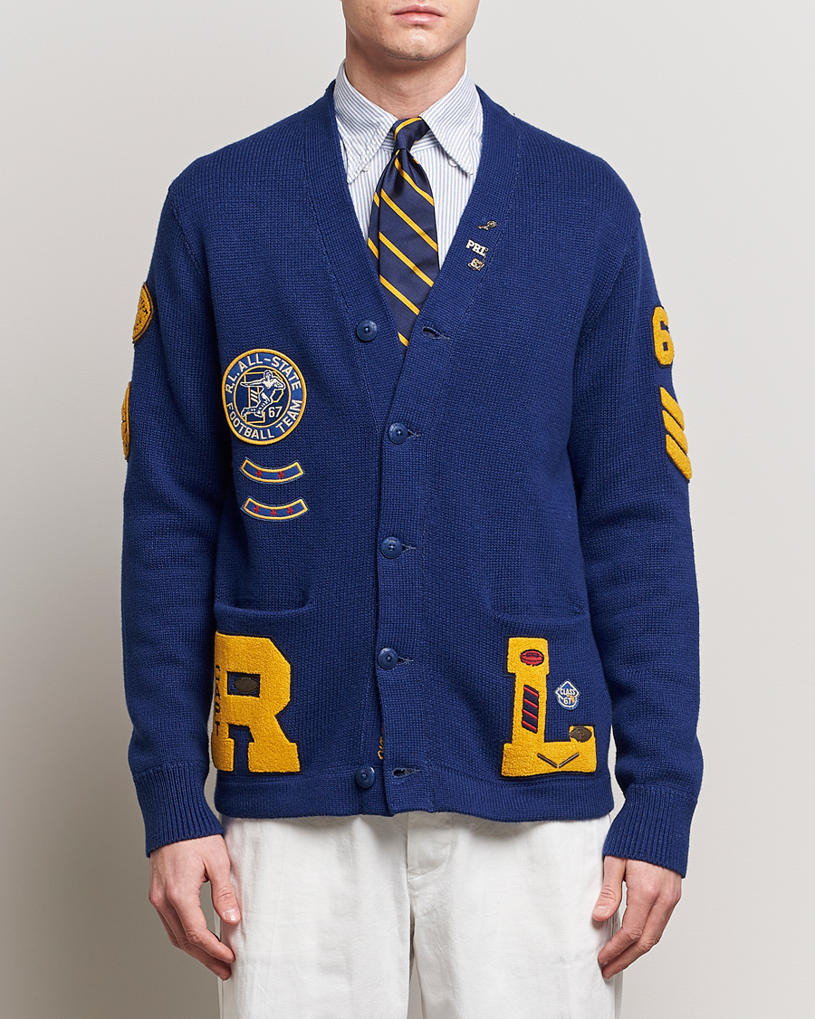 Polo Ralph Lauren Cotton Varsity Patch Cardigan Royal Combo at CareOfCarl.c