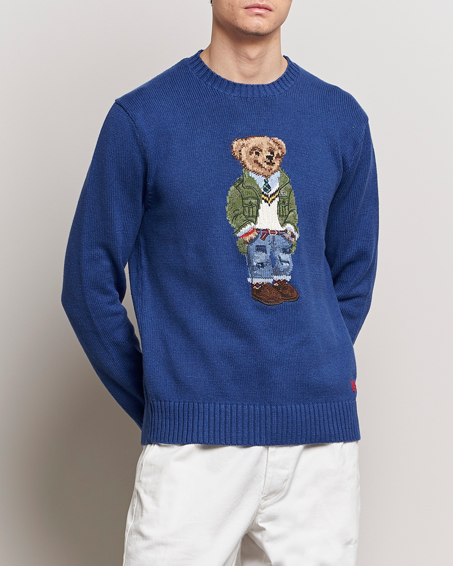 Polo Ralph good Lauren Men's Royal White Striped Polo Bear Crewneck Sweater L NEW