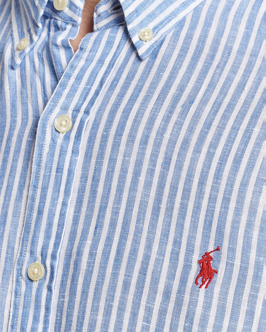 Polo Ralph Lauren Slim Fit Striped Button Down Linen Shirt Blue/White at Ca