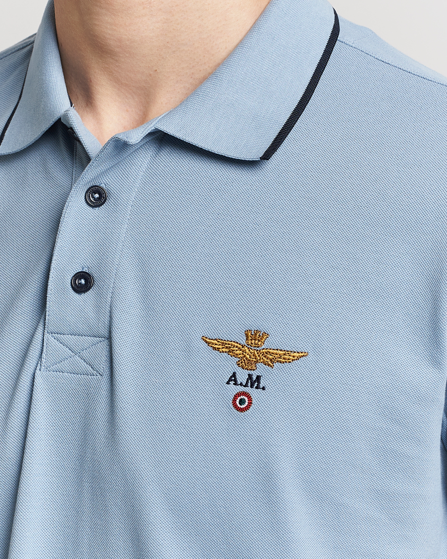 Aeronautica Militare Garment Dyed Cotton Polo Glacier Blue at