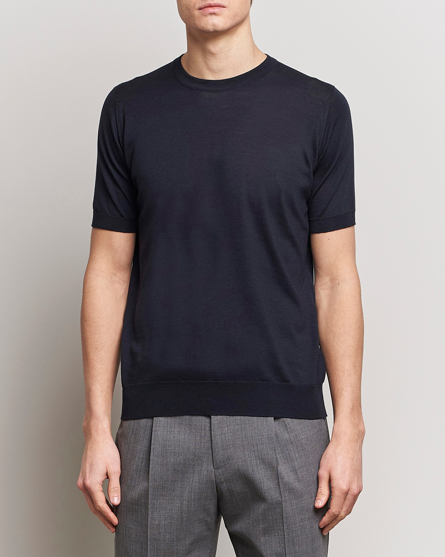 Men |  | John Smedley | Hilcote Wool/Sea Island Cotton T-Shirt Navy