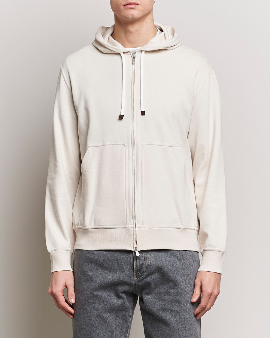 Brunello Cucinelli Soft Cotton Full Zip Hoodie Light Beige at CareOfCarl