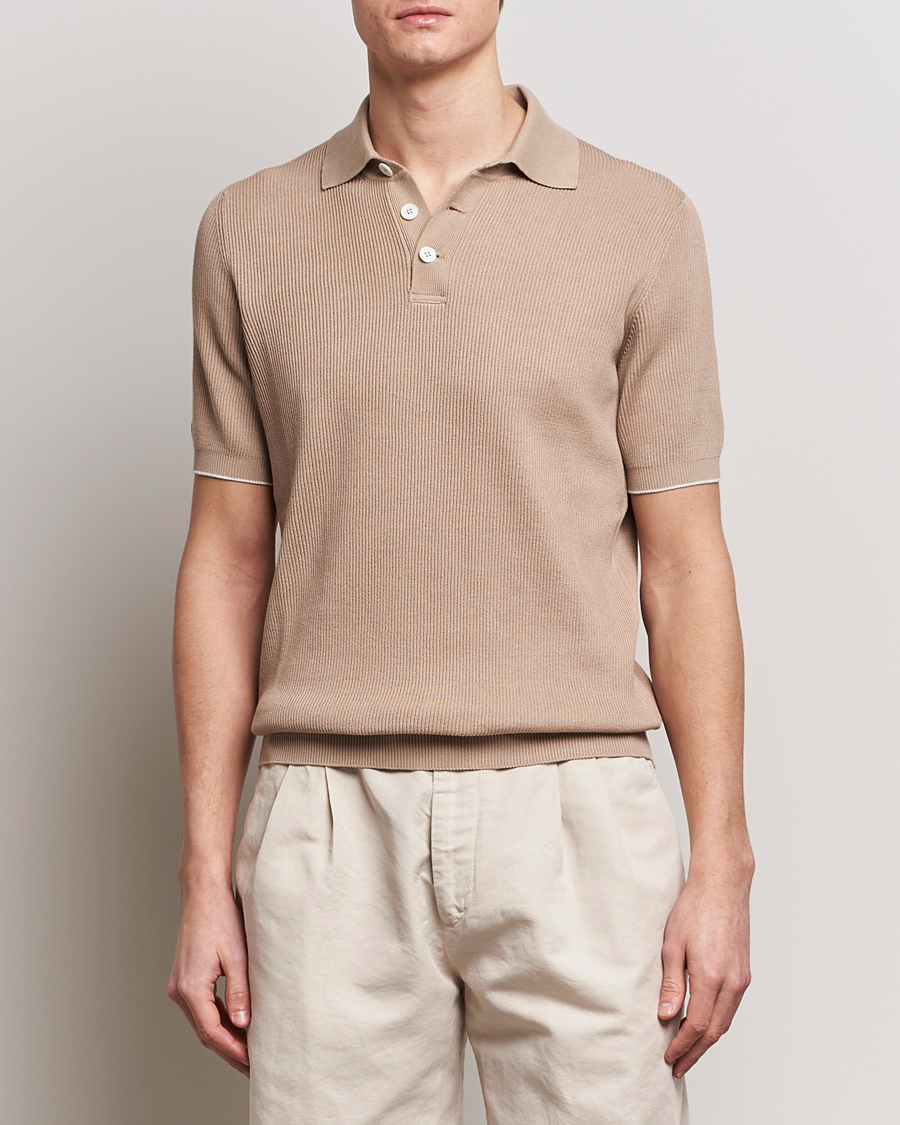 Brunello Cucinelli Rib Stitch Knitted Polo Beige at CareOfCarl