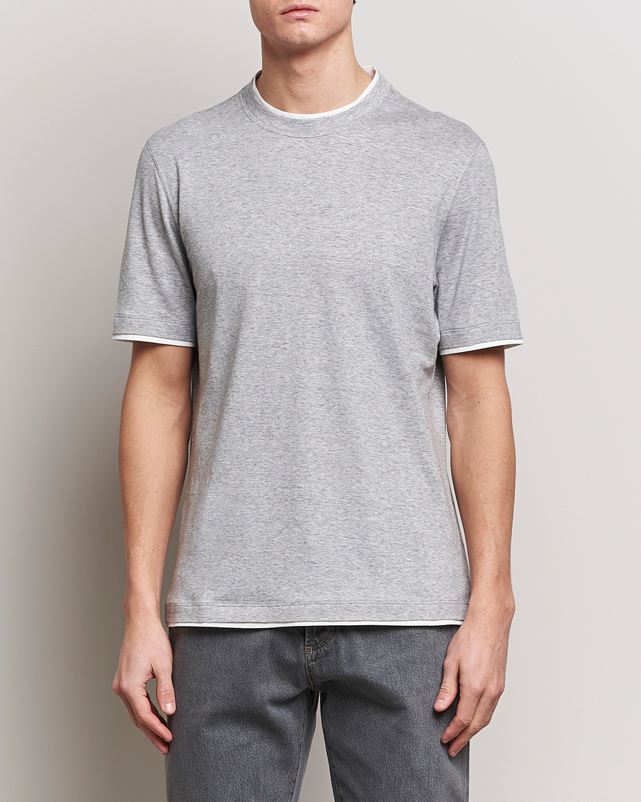 Brunello Cucinelli Cotton/Linen T-Shirt Light Grey at CareOfCarl.com