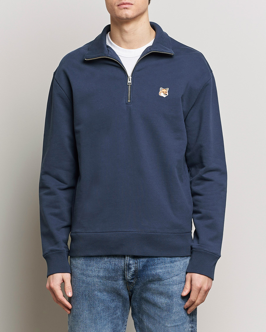 Maison Kitsuné Fox Head Half Zip Sweatshirt Ink Blue at