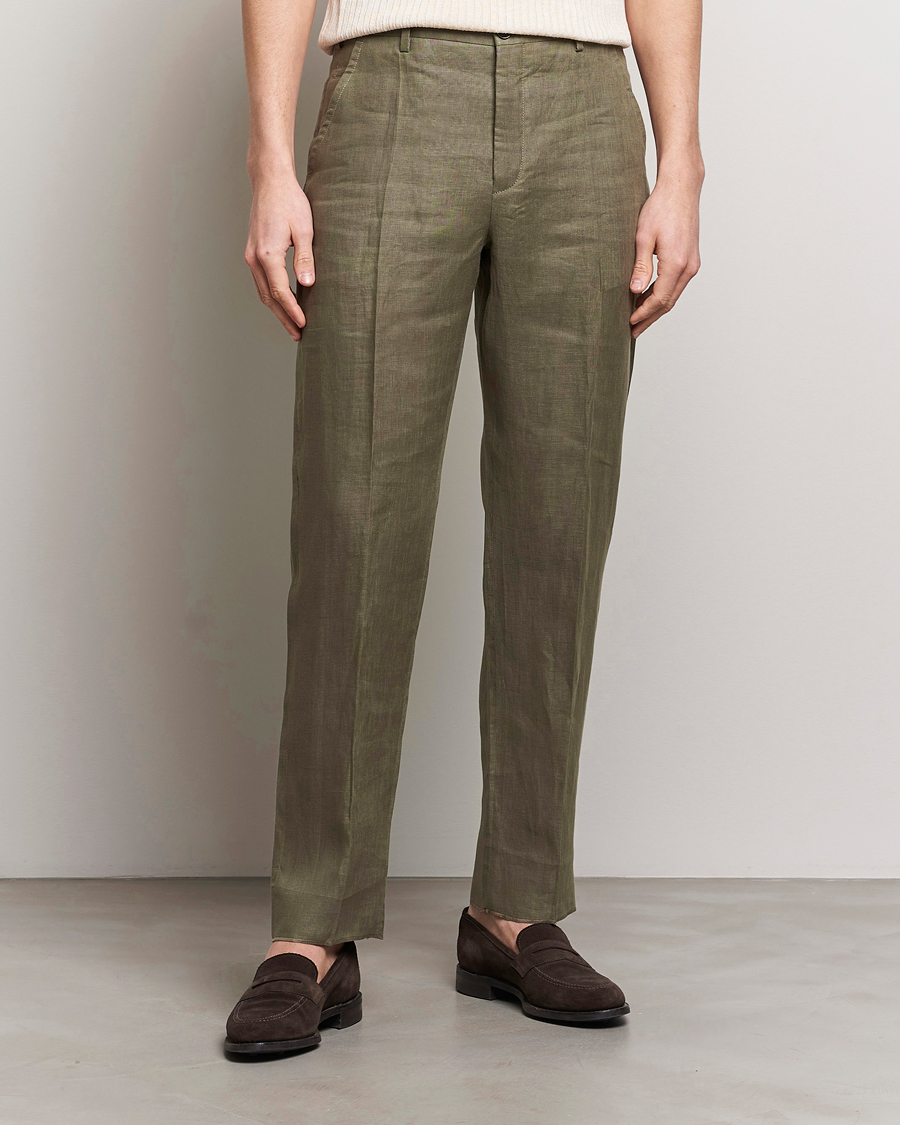 Men | Slowear | Incotex | Straight Fit Pure Linen Trousers Military