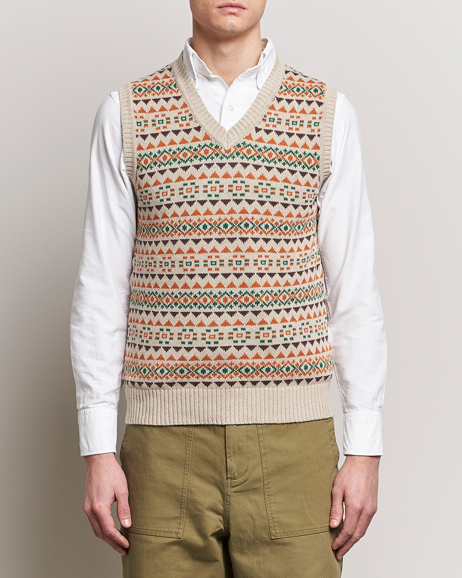 BEAMS PLUS Fairisle Knit Vest Beige at CareOfCarl.com