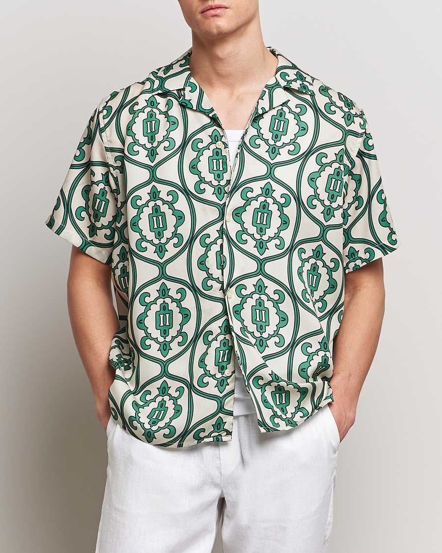 Men |  | LES DEUX | Ornament Print Tencel Shirt Ivory/Green