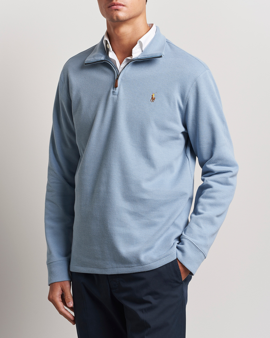 Men |  | Polo Ralph Lauren | Double Knit Jaquard Half Zip Sweater Vessel Blue