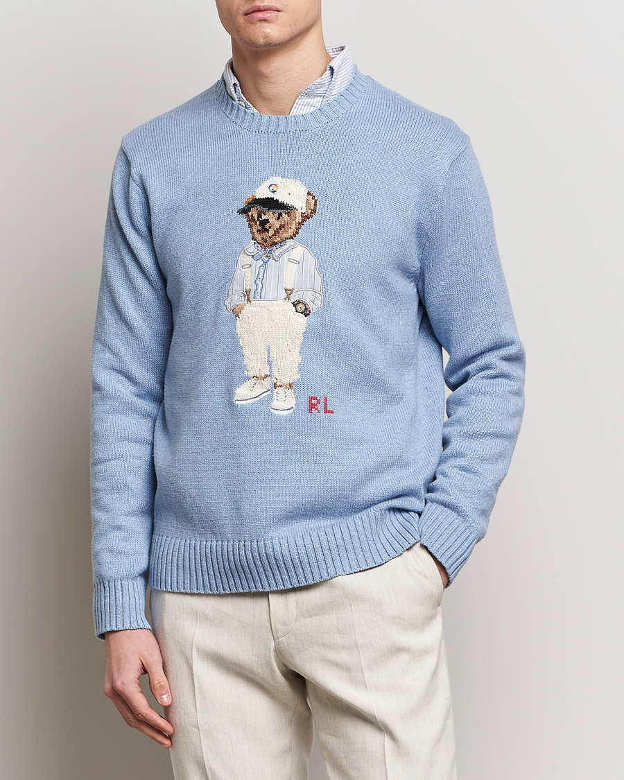 Polo Ralph Lauren Knitted Hemingway Bear Sweater Driftwood Blue at CareOfCa