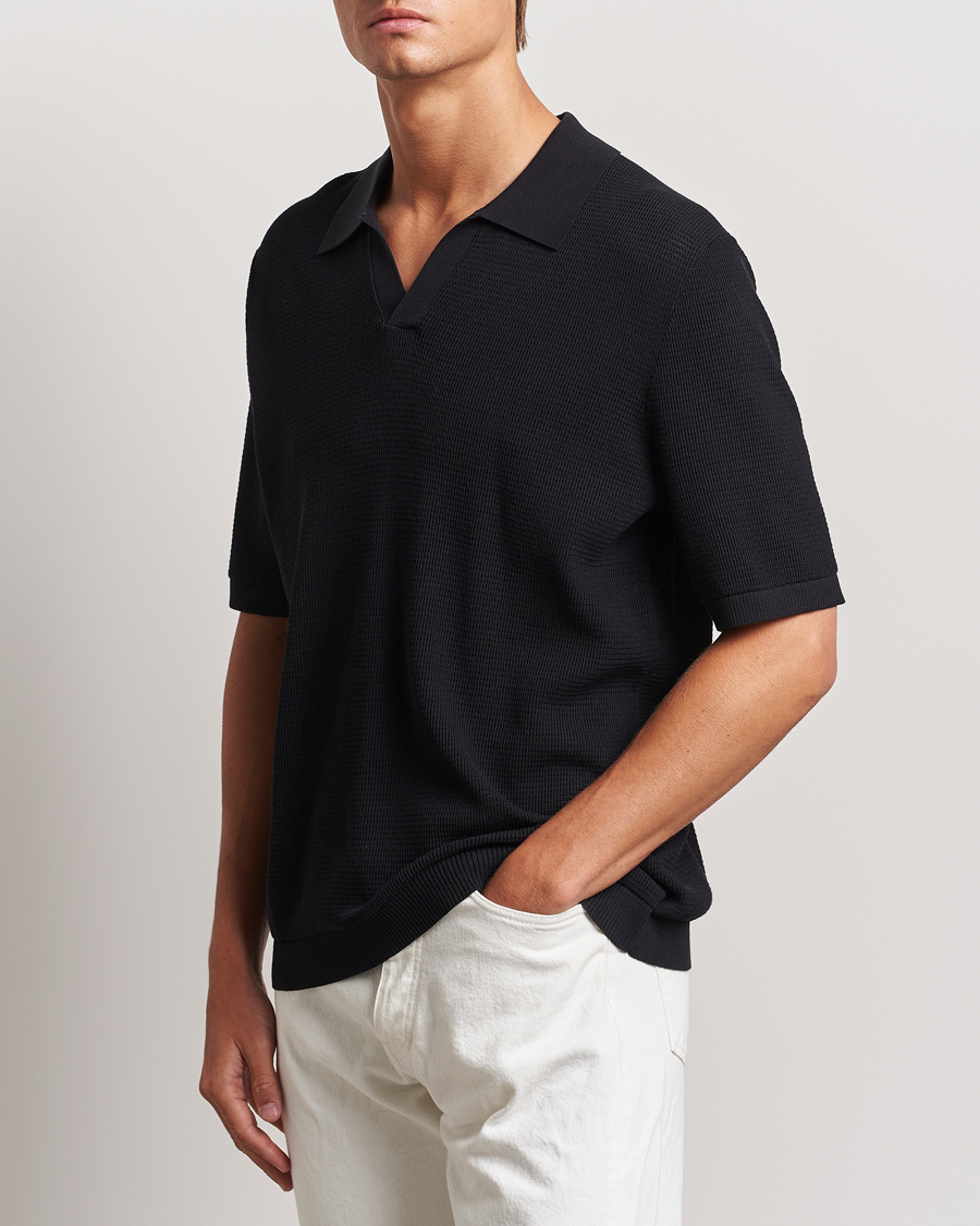 Men | Clothing | GANT | Open Knit Short Sleeve Polo Black