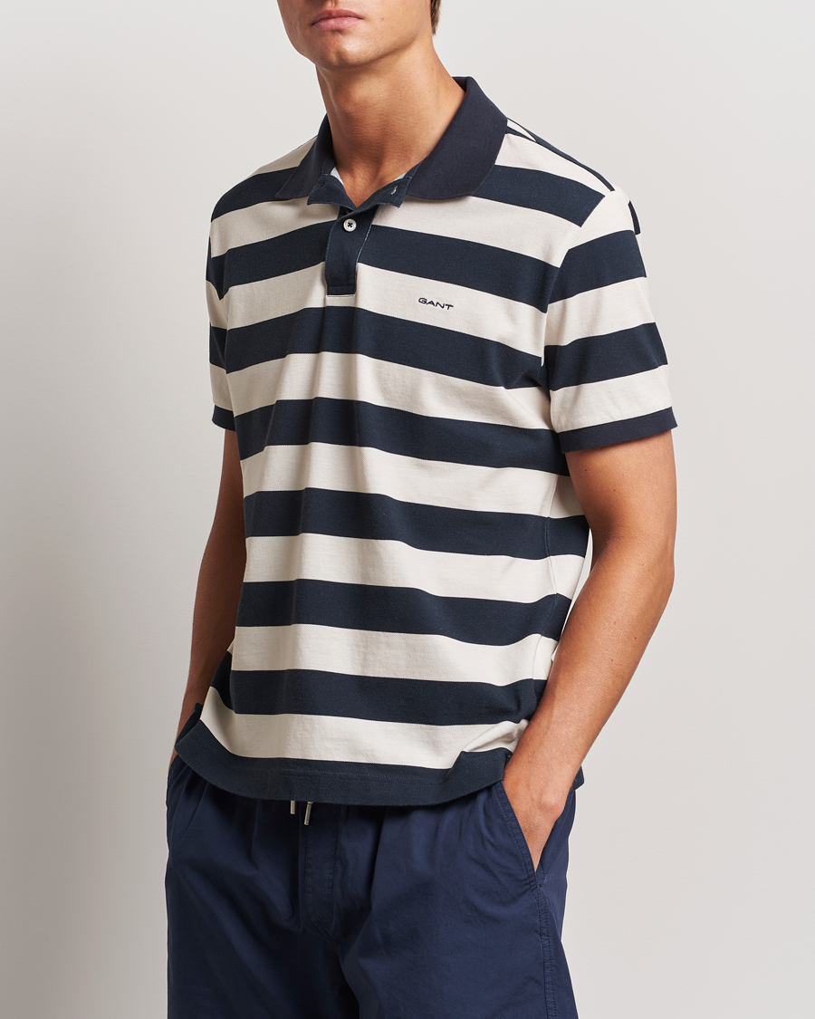 Men | Clothing | GANT | Heavy Washed Striped Polo Evening Blue