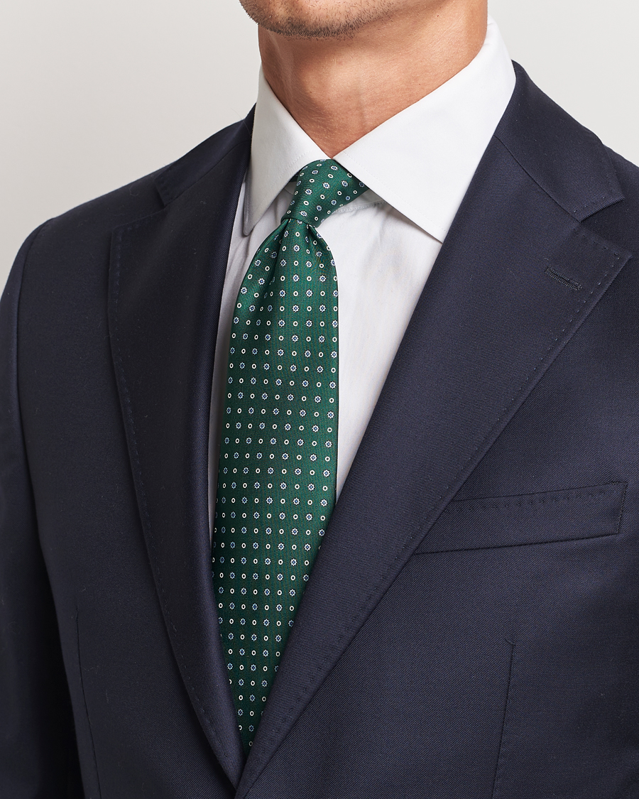 Men |  | E. Marinella | 3-Fold Printed Silk Tie Dark Green