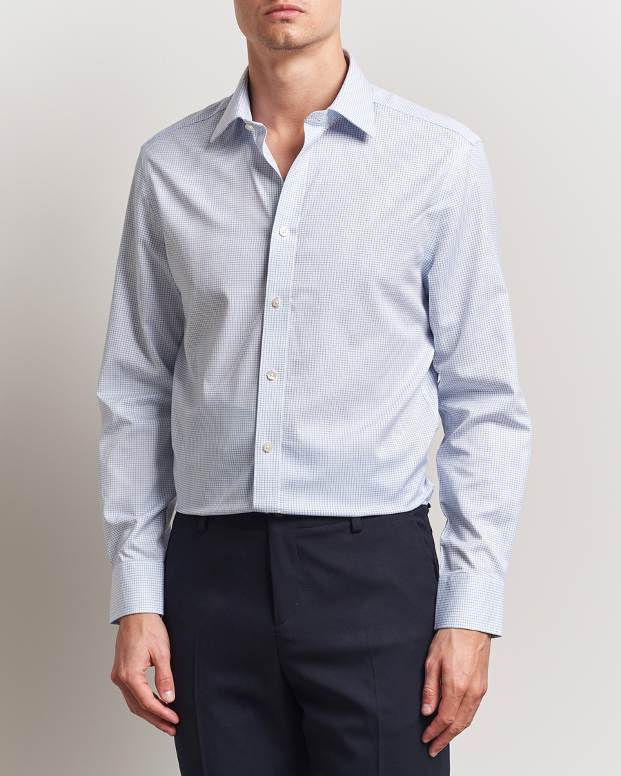 Men | Shirts | Charles Tyrwhitt | Slim Fit Non Iron Mini Grid Check Shirt Sky Blue