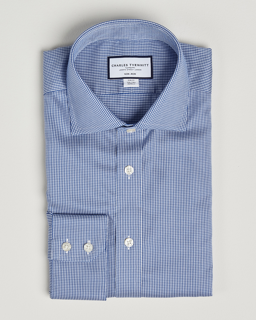 Men | Shirts | Charles Tyrwhitt | Slim Fit Non Iron Puppytooth Shirt Royal Blue