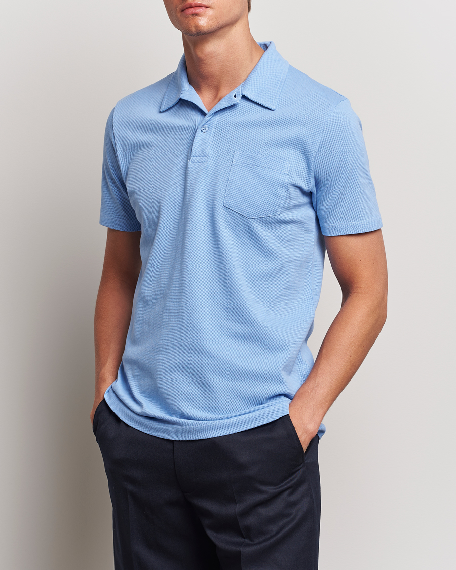 Men |  | Sunspel | Riviera Polo Shirt Cool Blue