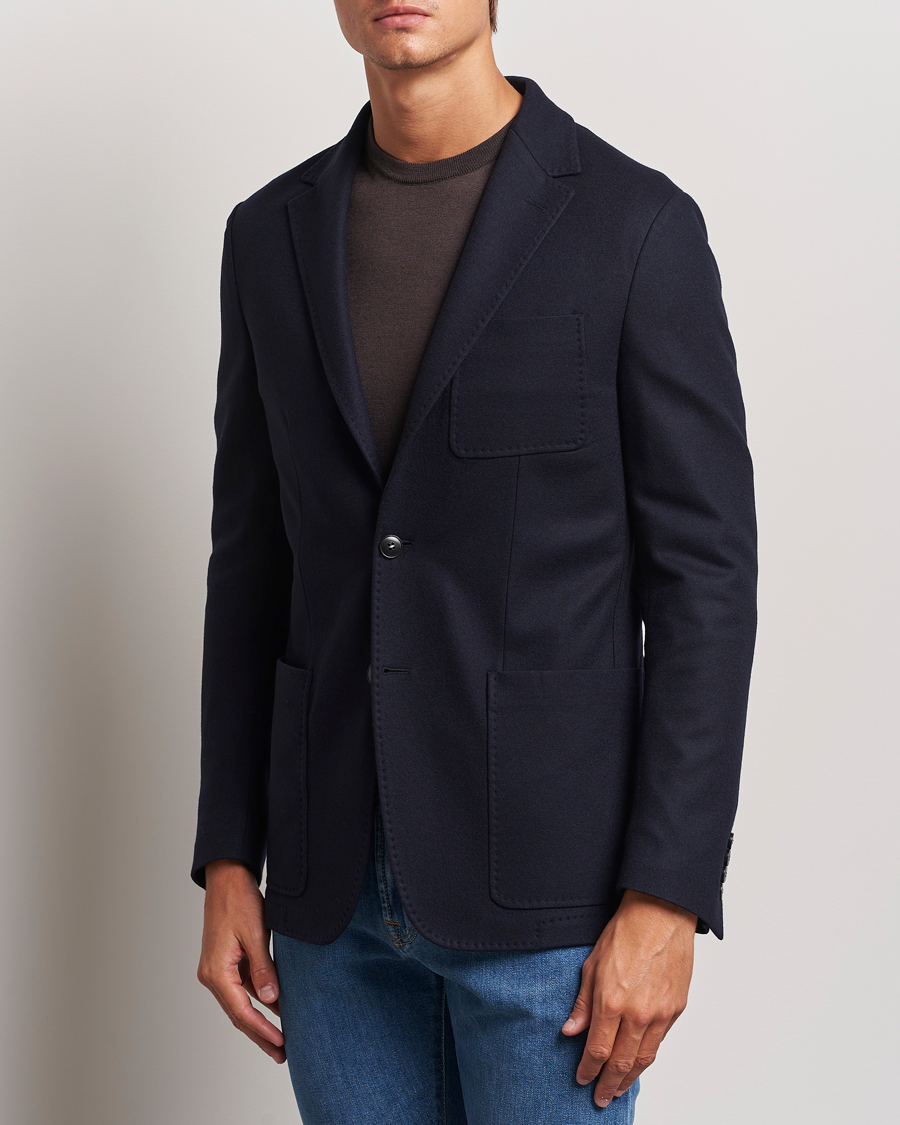 Men |  | Canali | Soft Wool Jersey Blazer Navy