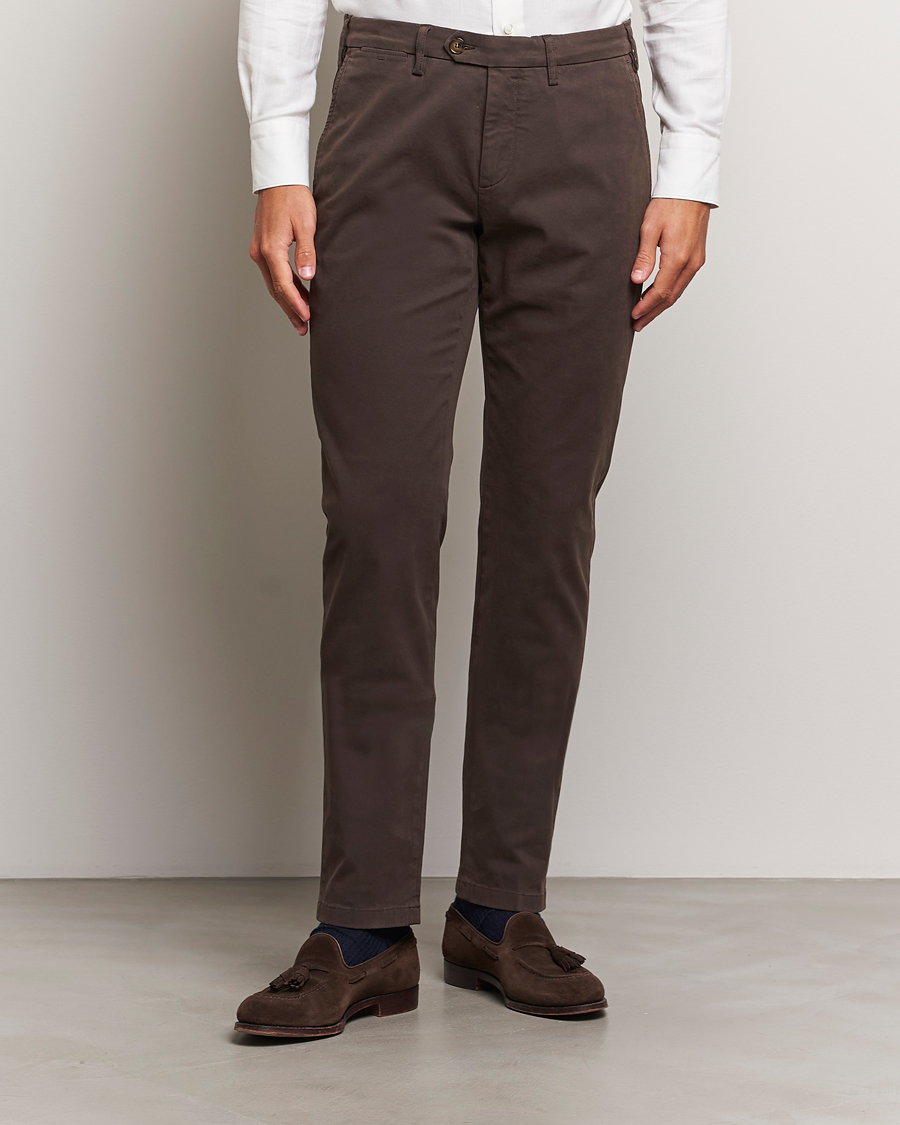 Men |  | Canali | Slim Fit Cotton Stretch Trousers Brown