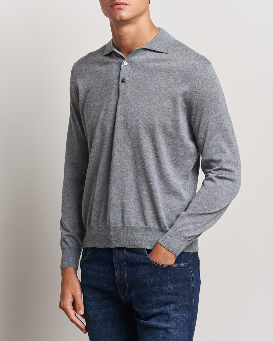 Men |  | Canali | Merino Wool Knitted Polo Light Grey