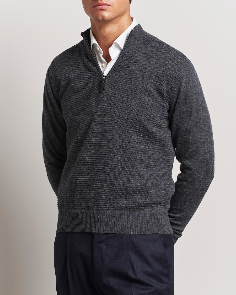 Men |  | Canali | Textured Knit Half Zip Charcoal