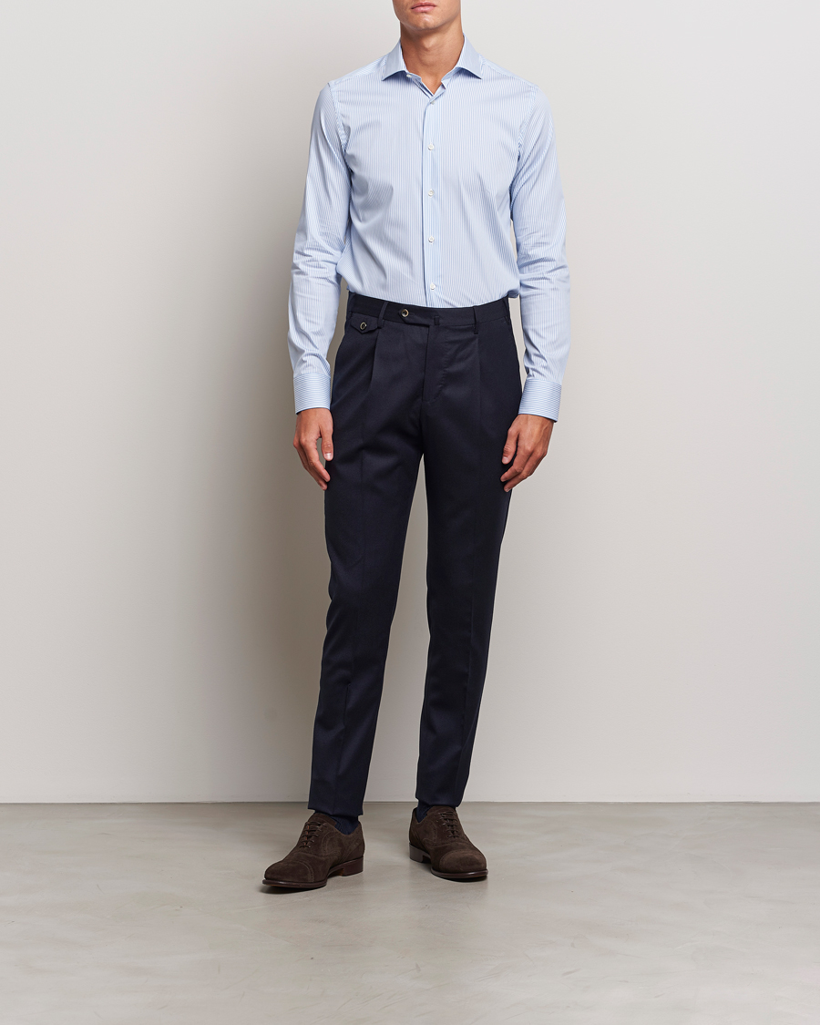 Men |  | Canali | Slim Fit Cotton/Stretch Shirt Light Blue Stripe