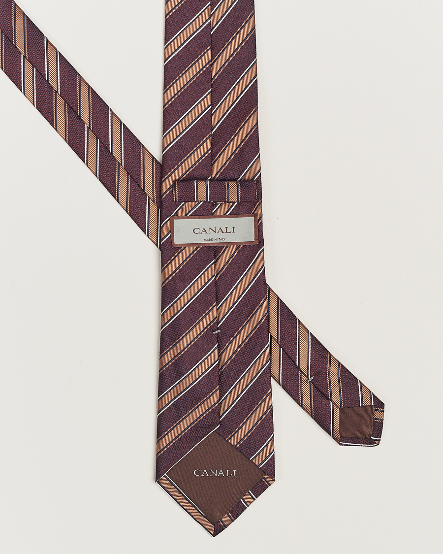 Men |  | Canali | Regimental Stripe Silk Tie Burgundy/Brown