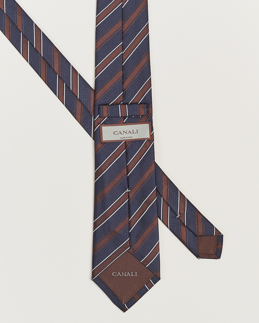 Men |  | Canali | Regimental Stripe Silk Tie Navy/Brown