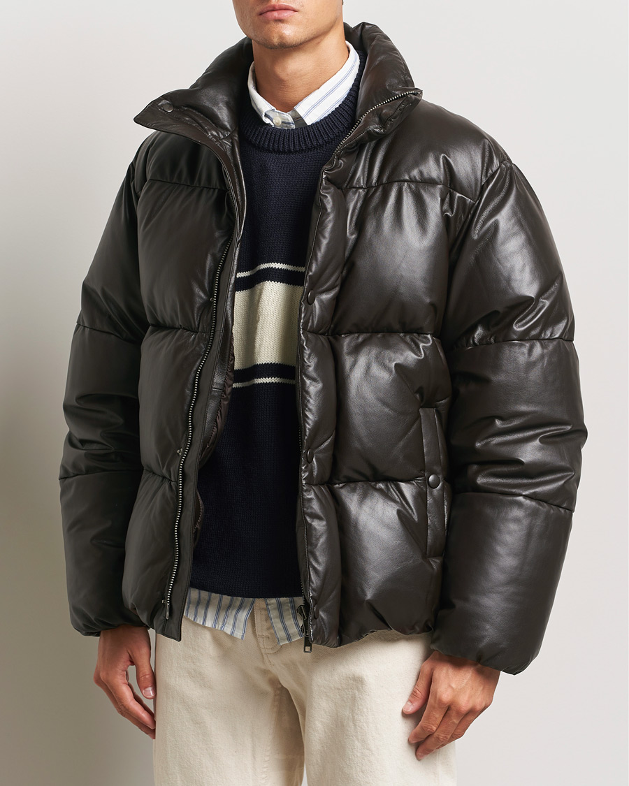 Men | Clothing | GANT 240 Mulberry Street | Leather Down Puffer Jacket Deep Brown