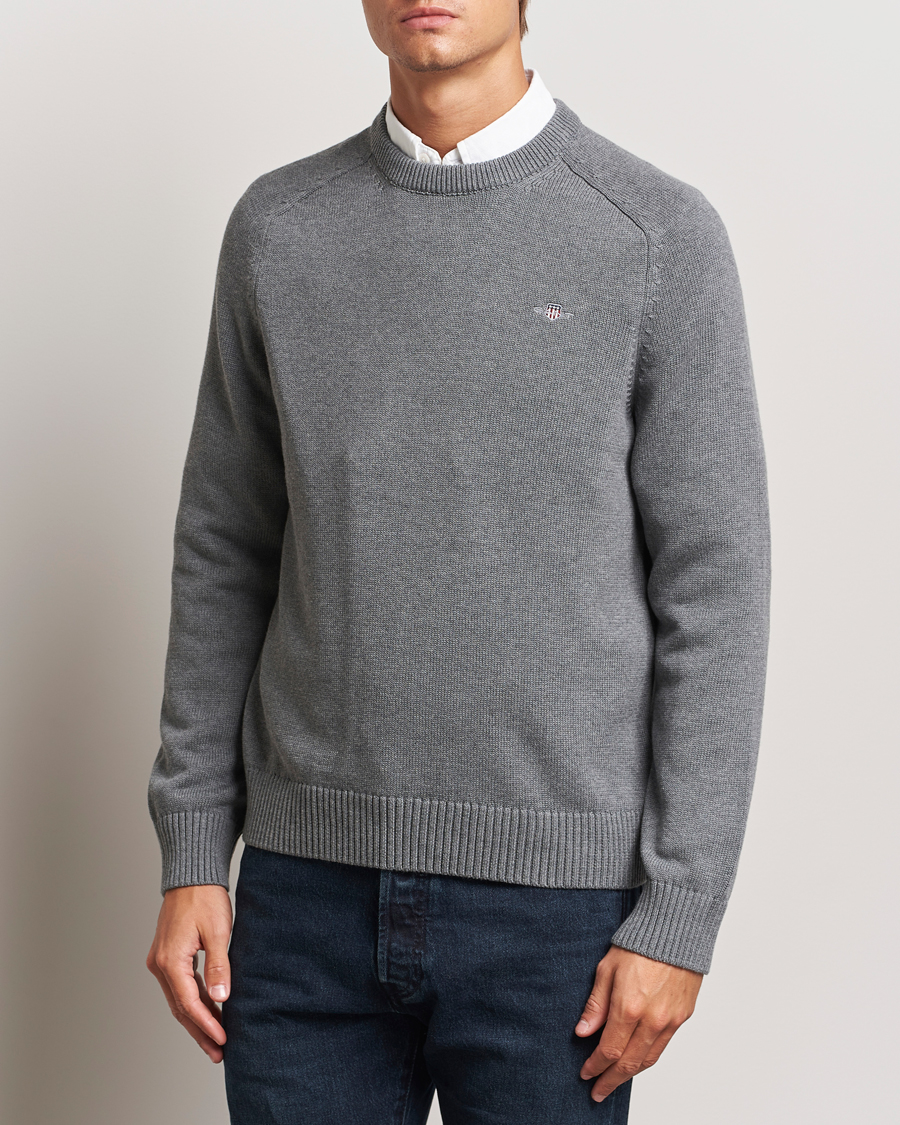 Men |  | GANT | Casual Cotton Saddle C-neck Dark Grey Melange