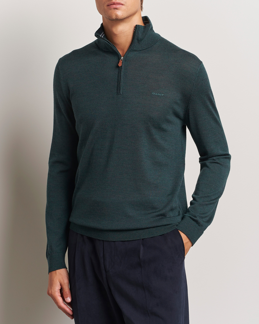 Men |  | GANT | Extrafine Merino Wool Half Zip Tartan Green