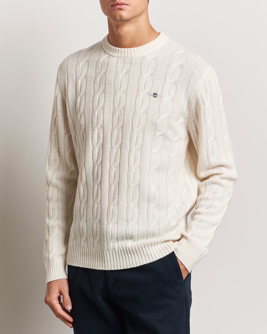 Men | GANT | GANT | Lambswool Cable C-Neck Cream