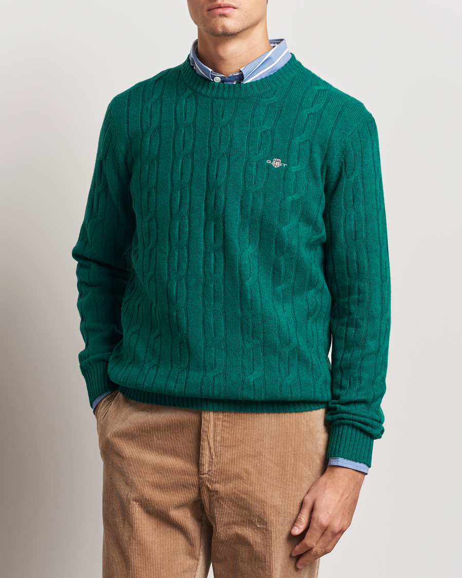 Men | GANT | GANT | Lambswool Cable C-Neck Deep Forest Green