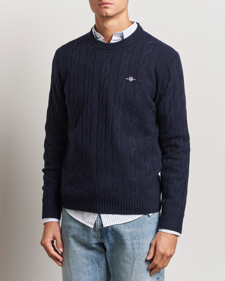 Men | GANT | GANT | Lambswool Cable C-Neck Evening Blue