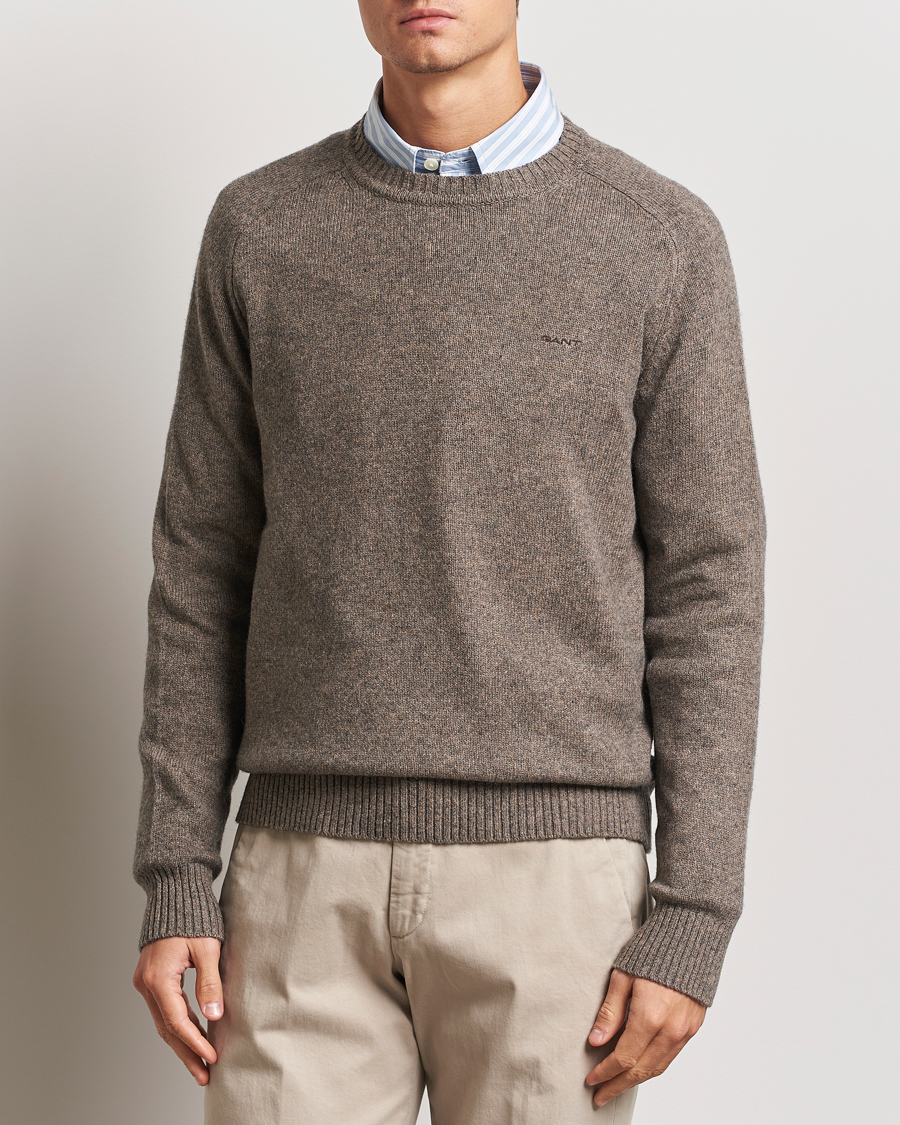 Men | GANT | GANT | Wool Blend C-Neck Dark Hazelnut Melange