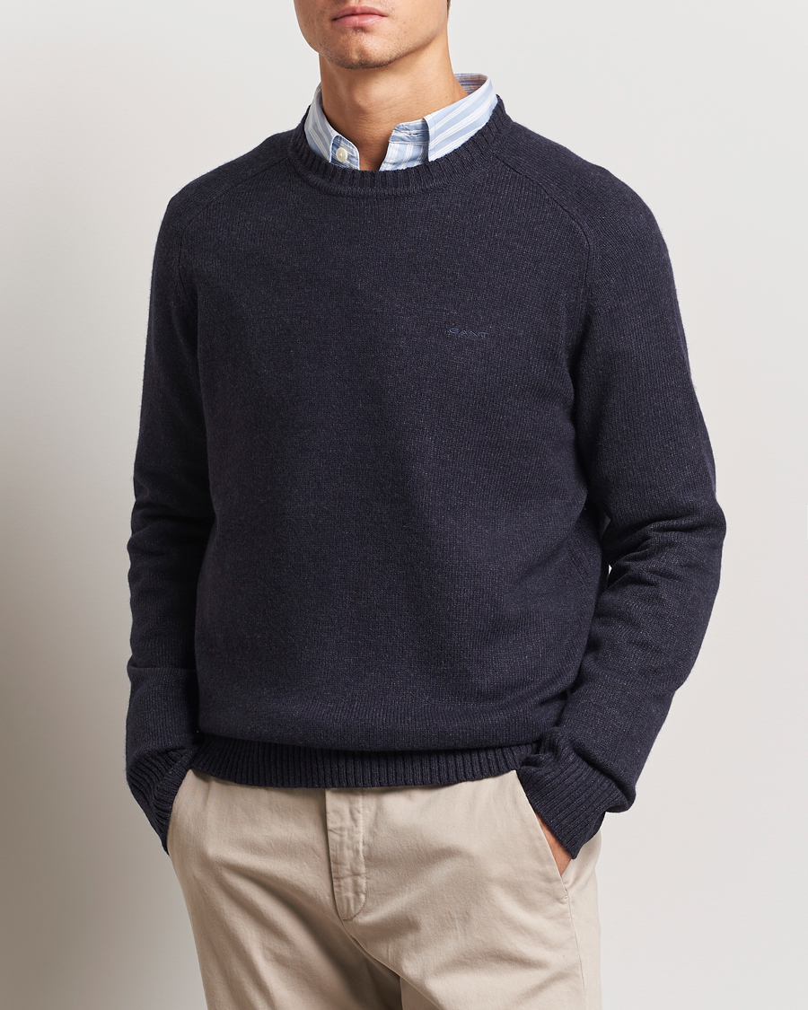 Men | GANT | GANT | Wool Blend C-Neck Dark Navy Melange