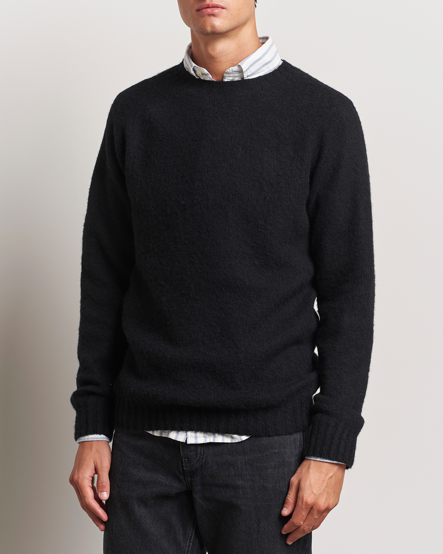 Men |  | Harley Of Scotland | Brushed Supersoft Lambswool Crewneck Black